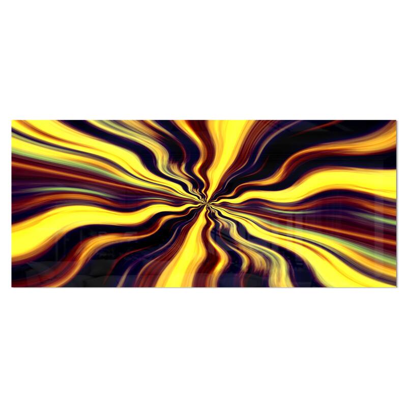Designart 'Yellow Purple Black Fantasy' Abstract Digital Art Metal Wall Art - 28 in. wide x 12 in. high