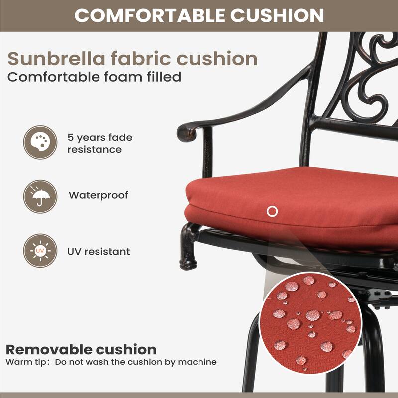 Outdoor Patio Aluminum Swivel Bar Stool with Sunbrella Cushion