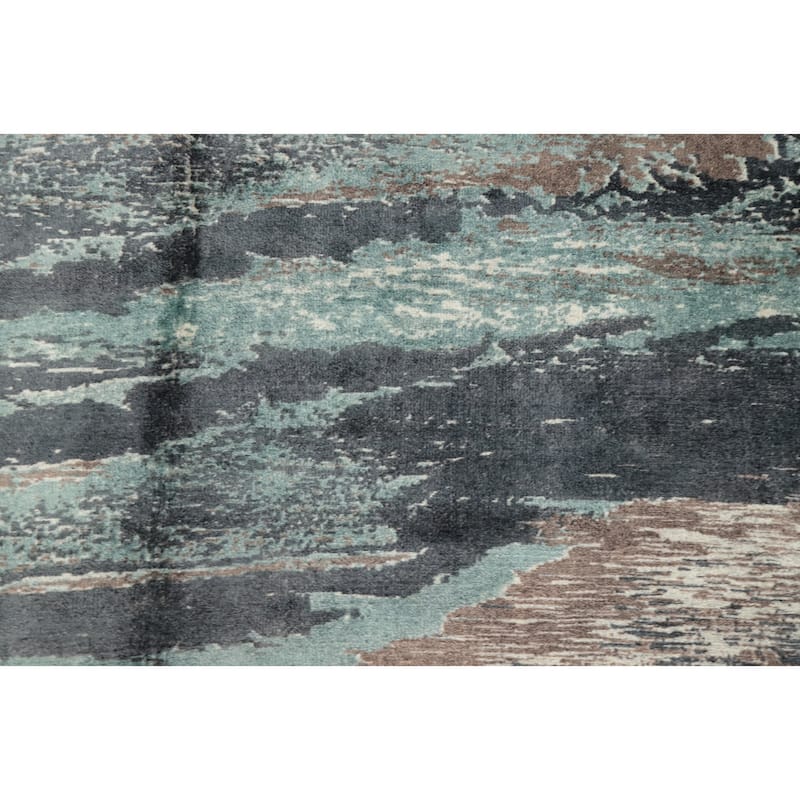 Hand Knotted Oriental Viscose Silk Carpet Modern Pictorial Multi-Colored Abstract Area Rug - 7' 6'' X 5' 7''