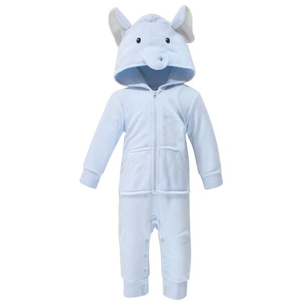 slide 1 of 1, Hudson Baby Infant Boy Fleece Jumpsuits, Coveralls, and Playsuits 1pk, Blue Elephant 0 - 3 Months - Blue