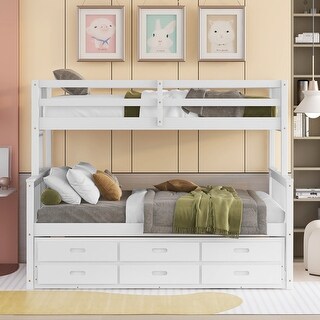 Multifunctional Twin over Full Bunk Bed with Trundle, Drawers & Separable Design