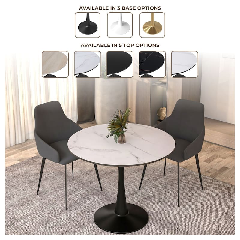 Bristol 32" Mid Century Modern Round Dining Table, MDF Wood Top & Glossy Iron Pedestal Base for Kitchen & Dining Room