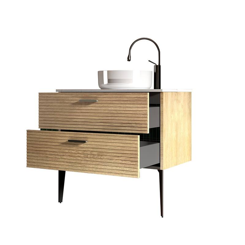 30" Striped Bathroom Vanity with Ceramic Sink