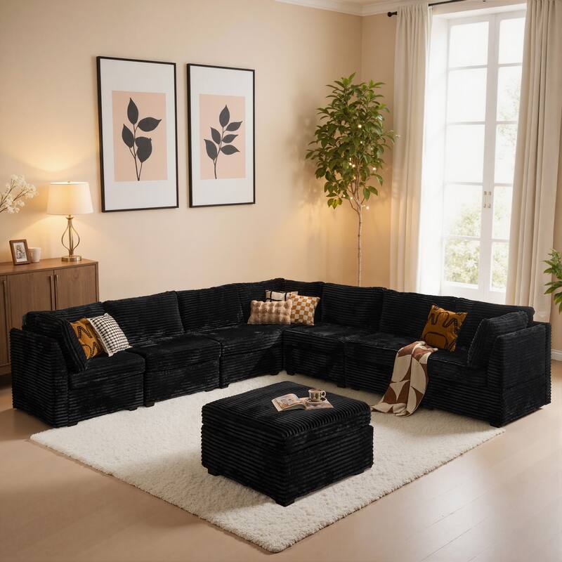 OVIOS Modern Minimalist L-Shaped Sofa​ - PlushBlack