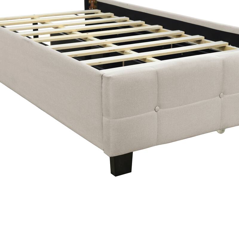 Twin Size Upholstered Platform Bed with LED Frame and 2 Drawers