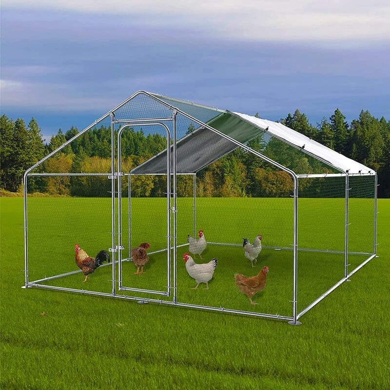 BOSSIN Bold Chicken Coop Run Large Metal Chicken Pen OutdoorPoultry Cage Spire Shape Heavy Duty Walkin for Yard with Waterproof