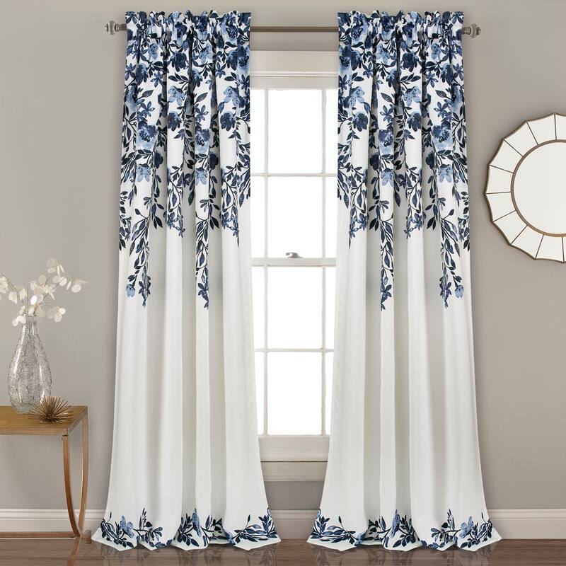 Porch & Den Elcaro Floral Room Darkening Curtain Panel Pair - 52"w x 108"l - Navy & White