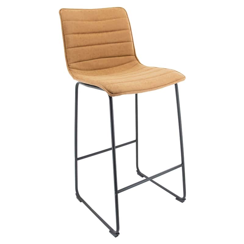 LeisureMod 29.9" Bar Stool w/ Black Iron Base & Footrest - Light Brown - 21"Dx19"Wx43"H