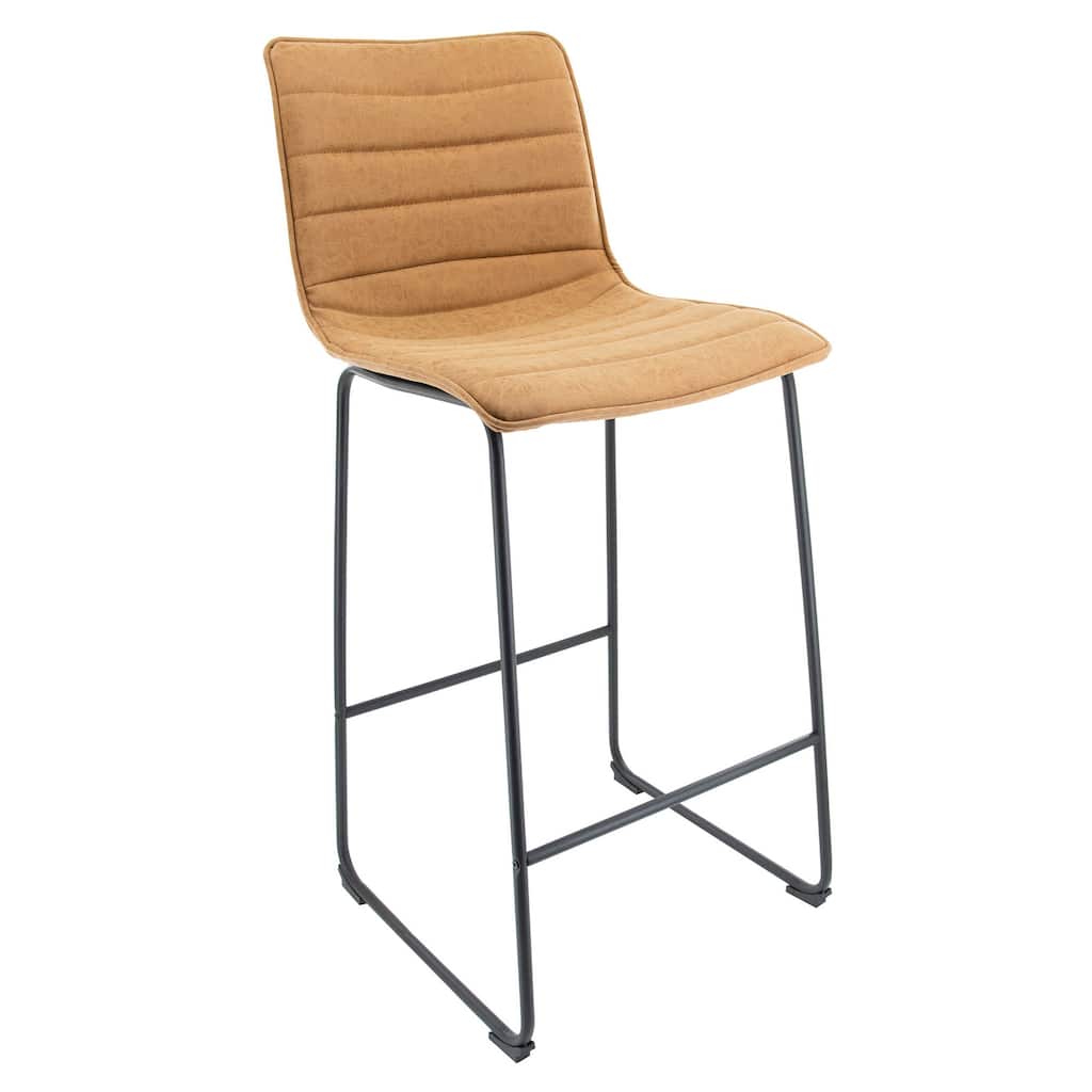 LeisureMod 29.9" Bar Stool w/ Black Iron Base & Footrest - Light Brown - 21"Dx19"Wx43"H