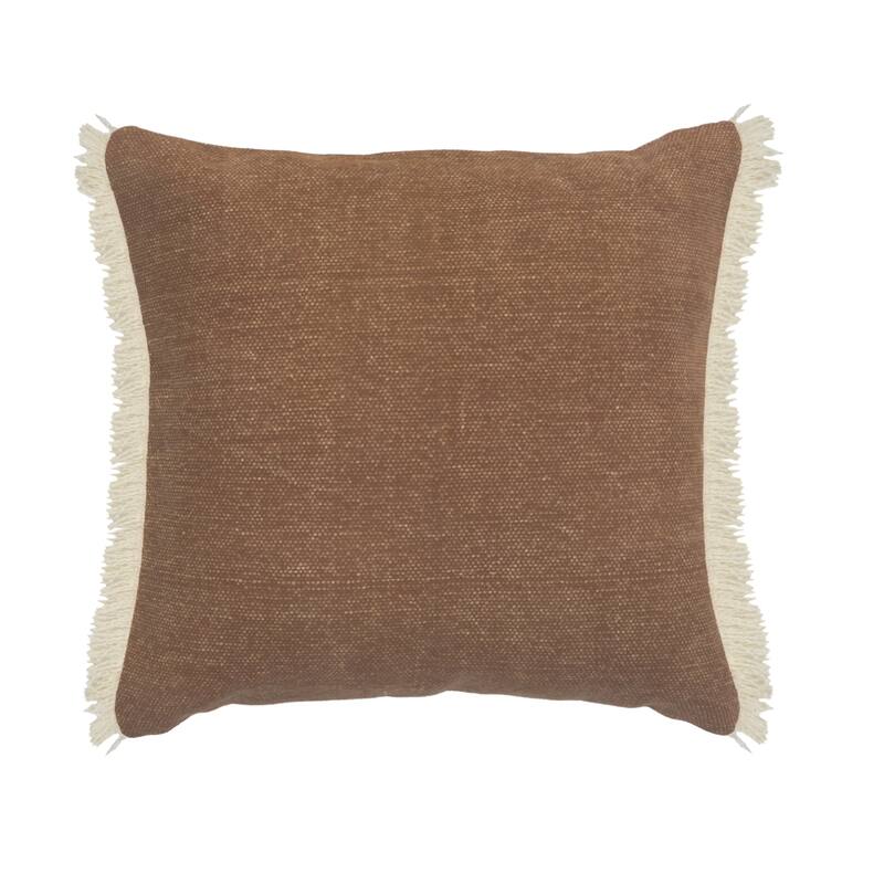 20" Caramel Brown and White Coated Fringed Square Throw Pillow
