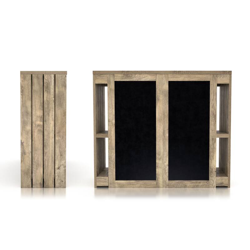 DH BASIC Farmhouse Weathered Oak 9-Open Shelf Home Bar with Chalkboard Menu Signs by Denhour