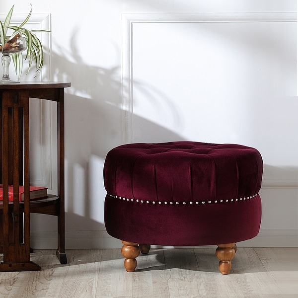 Valencia Tufted Velvet Round Cocktail Ottoman Footstool. Opens flyout.