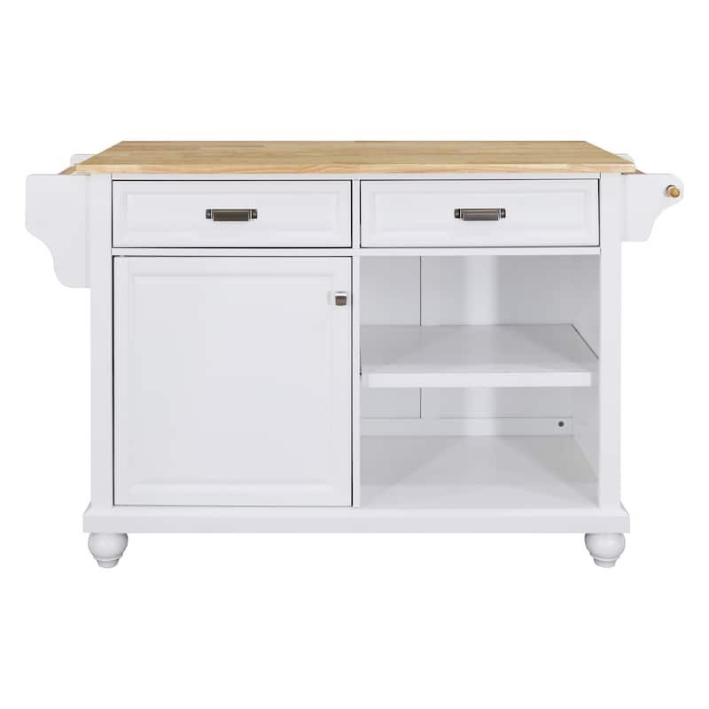 Natural Wood Topped Kitchen Island with Storage, Mobile Kitchen Cart