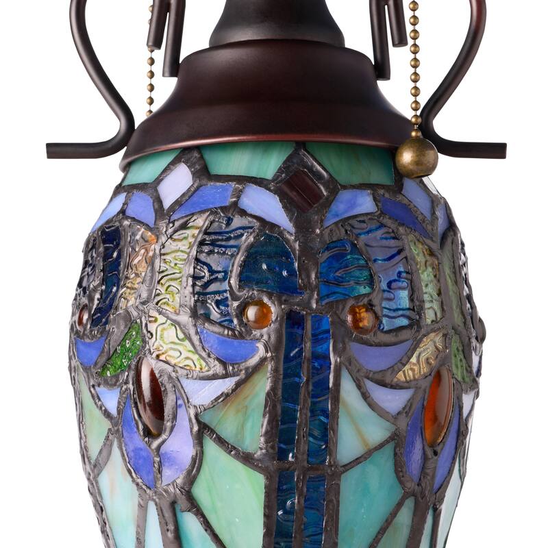 Halston River of Goods Double Lit Stained Glass 24.5-Inch Table Lamp - 18" x 18" x 24.5"