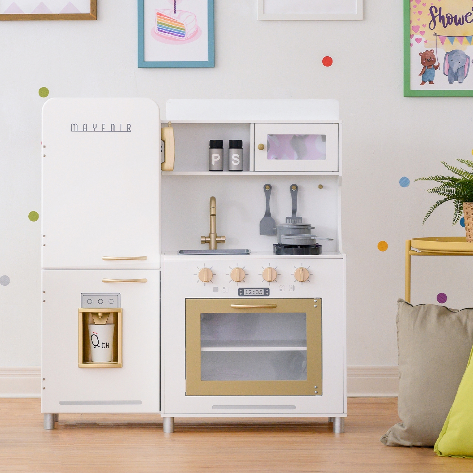 Teamson Kids Wooden Play Kitchen with Lights and Sounds, Interactive Stove, Sink and Fridge, Kids Kitchen Playset for Toddlers