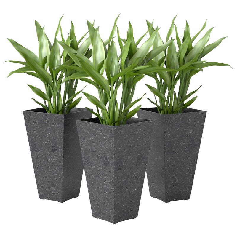 Outsunny 28 Inch Tall Planters for Outdoor Plants, Set of 3 Plastic Flower Pots with Marble Finish and Drainage Holes