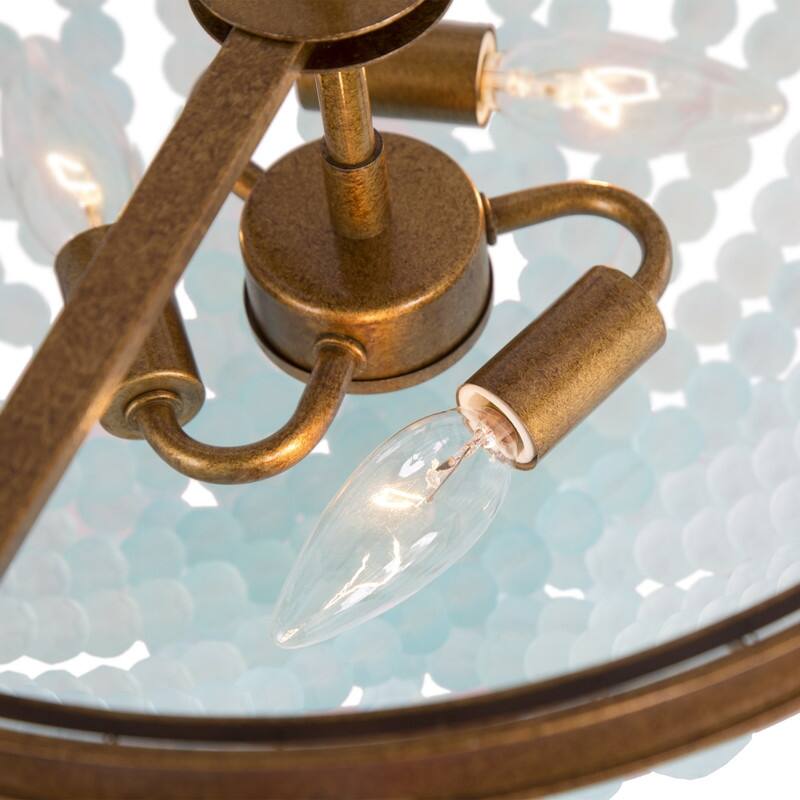Coastal Beach 3-light Beads Chandelier Mid-century Modern Boho Blue White Pendant Lights - D15.7"*H11.5"