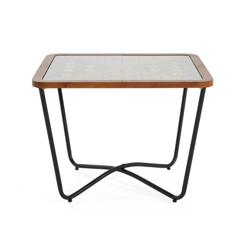 Industrial Style Square Coffee Table - Tempered Glass Top