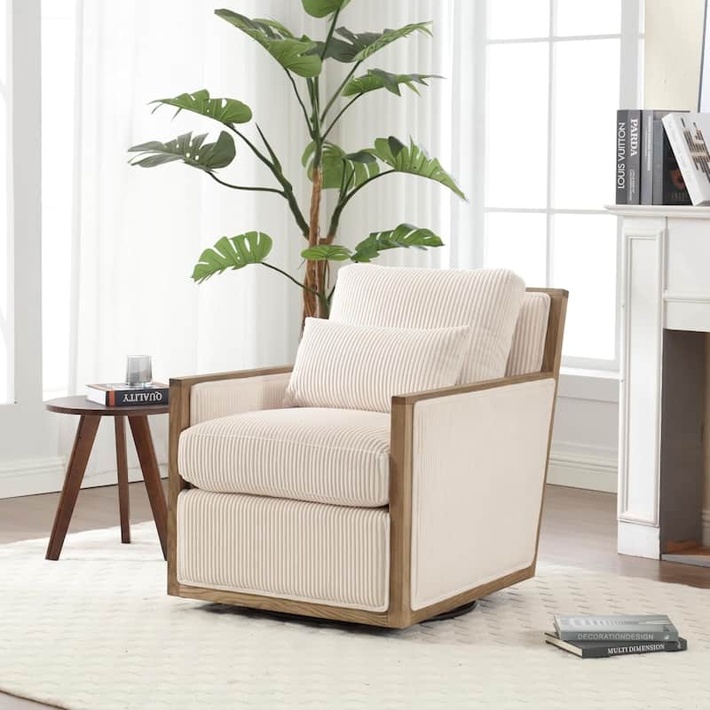 Roomfitters Corduroy Swivel Barrel Accent Chair, 360 Lounge Club Chair for Living Room, Bedroom or Office - Beige