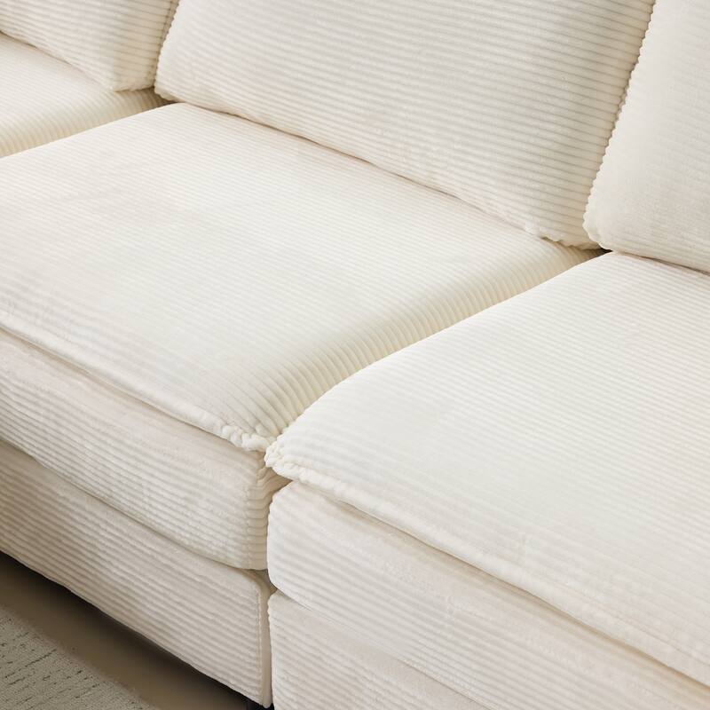 U-Shaped Modular Sectional Sofa with 2 Ottomans, Oversized Corduroy Upholstered Cloud Sofa, 4-Seater Sofa with 2 Throw Pillows
