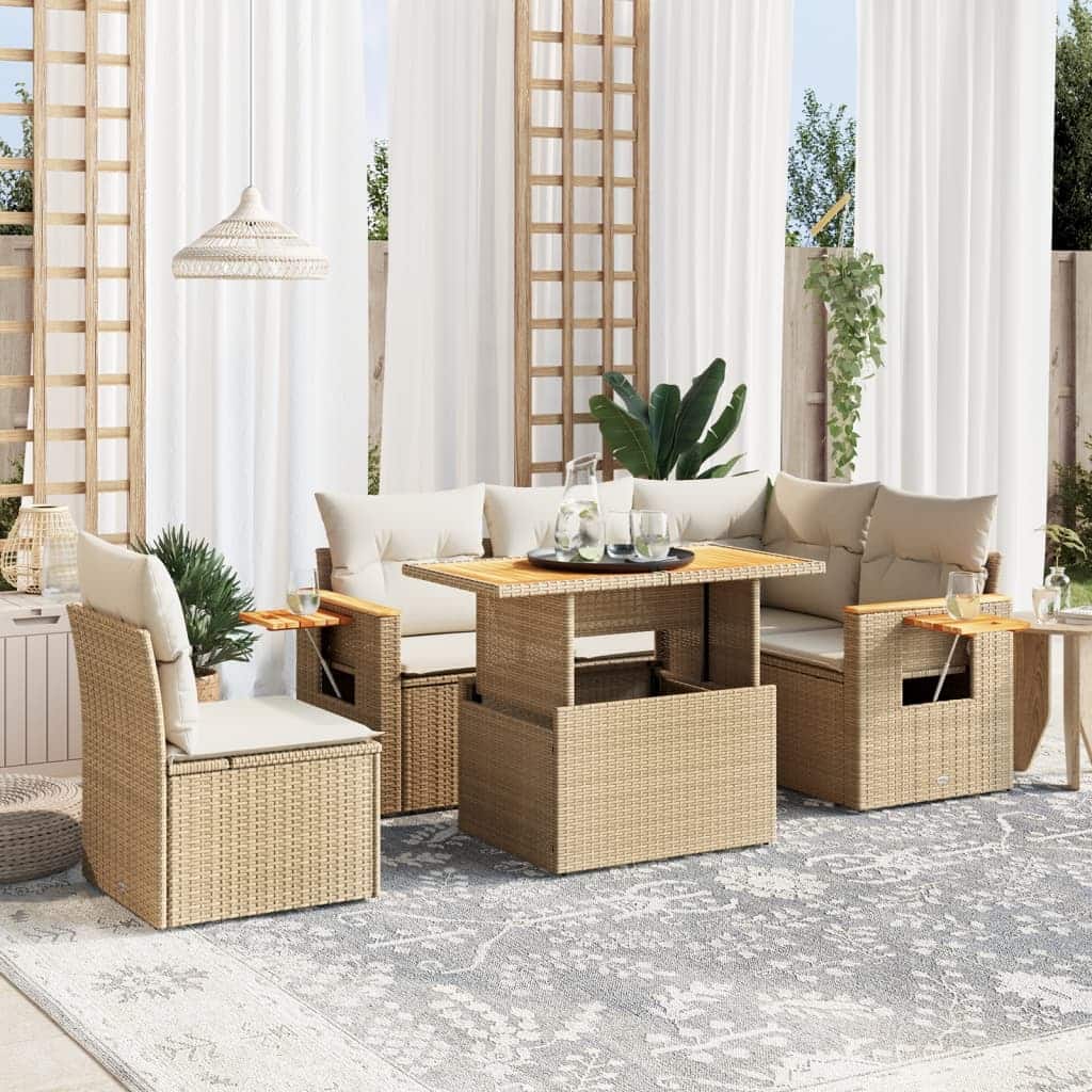 vidaXL Garden Sofa Set Beige PE rattan Medium Modular Garden Sofa Set - 21.7 x 39.4 x 28.7