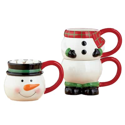 3-Piece Stackable Snowman Ceramic Mug Set - 15.500 x 7.750 x 6.000
