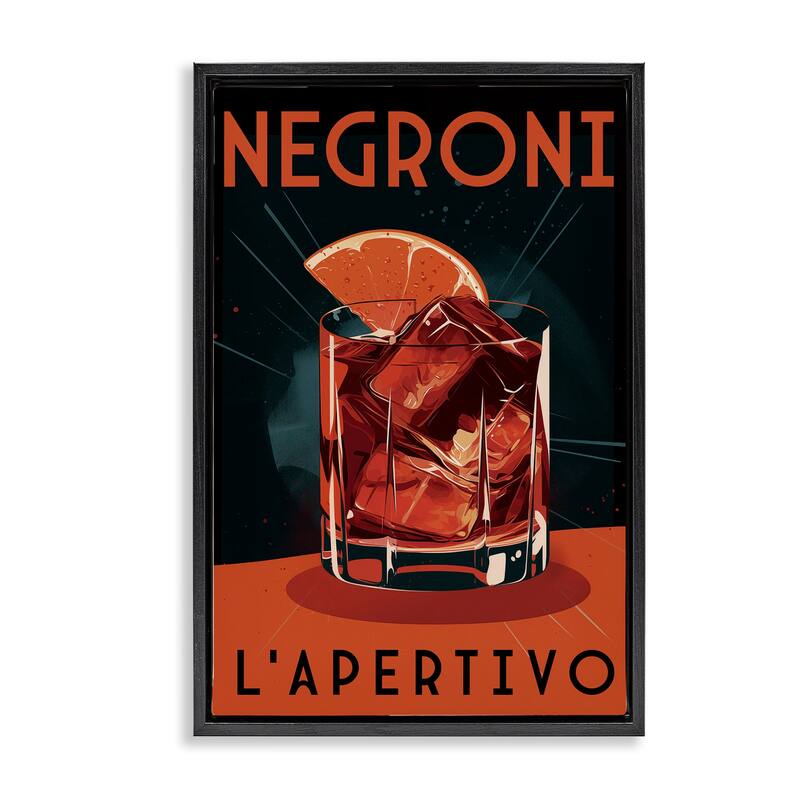 Stupell Vintage Midcentury Negroni Drink Framed Floater Canvas Wall Art Design By Andreas Magnusson - 17 x 25 - Black