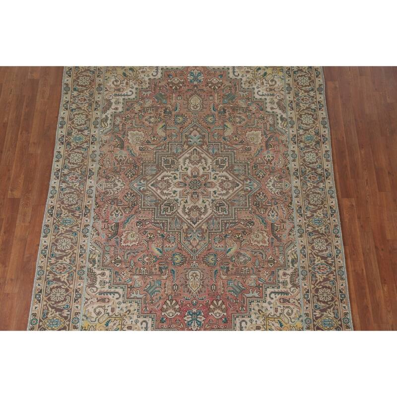 Hand Knotted Oriental 100% Wool Carpet Traditional Medallion Pink Tabriz Area Rug - 9' 7'' X 6' 4''