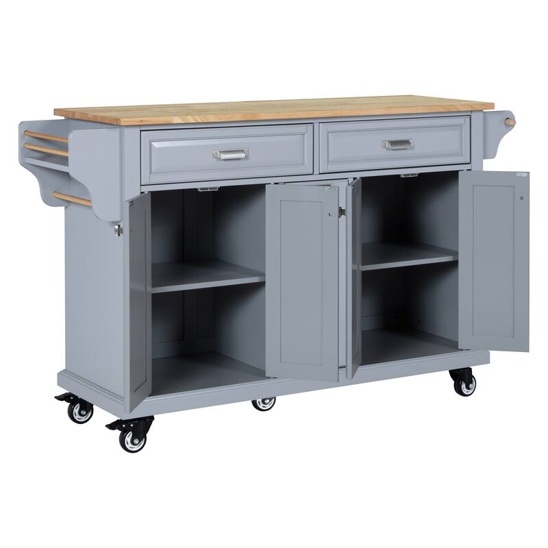 Modern Kitchen Island with Storage Cabinets, 5 Drawer, Adjustable Shelves Towel Rack and Spice Rack, for Kitchen, Blue