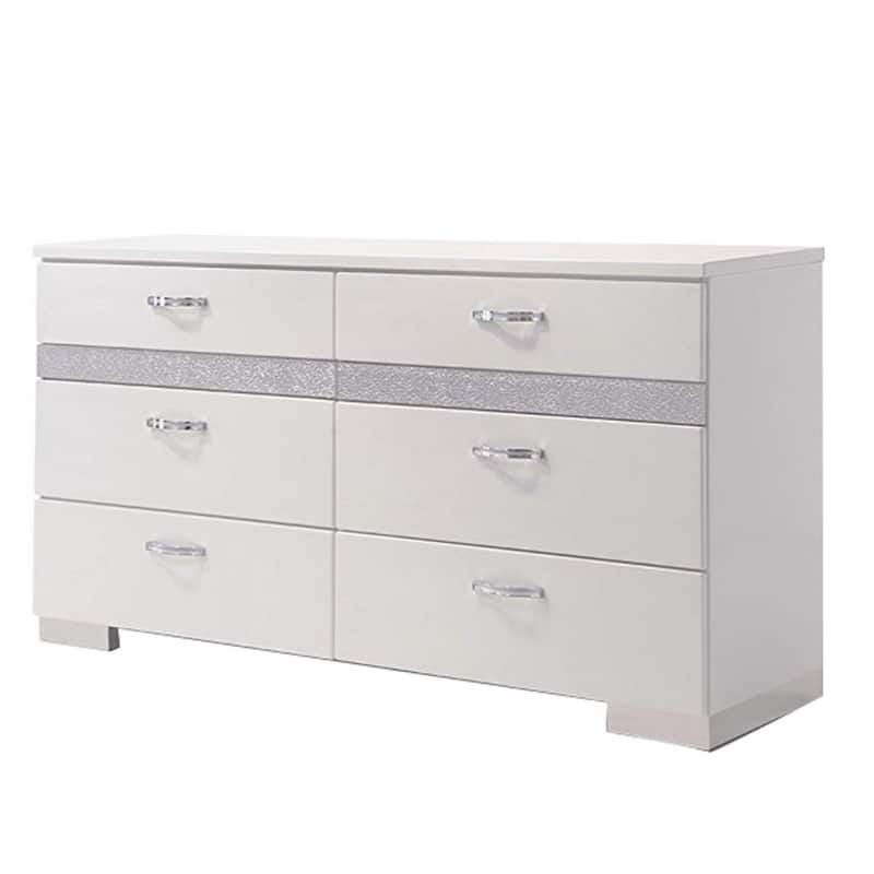 Dresser With Eight Center Metal Glide Drawers In White Gloss Finish