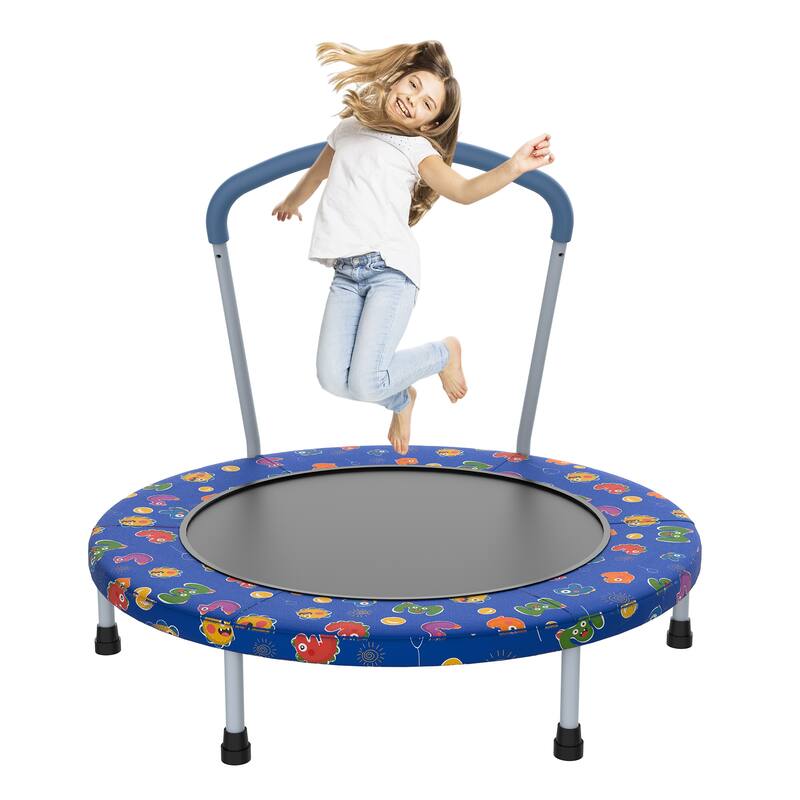 36inch Mini Trampoline for Kids Ages 1-6 Indoor Outdoor Trampoline with Handle Fun for Kids - Blue/Multi