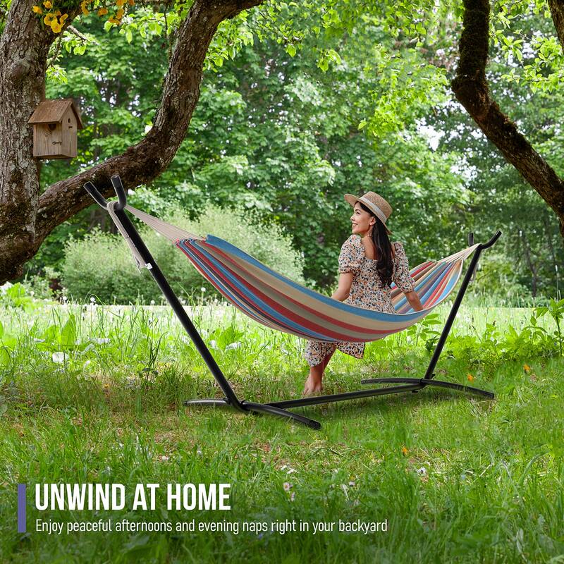Sorbus 2-Person Hammock with Stand, 60" Cotton Blend Bed, Heavy Duty 450lbs Capacity, Portable with Carrying Case, Washable