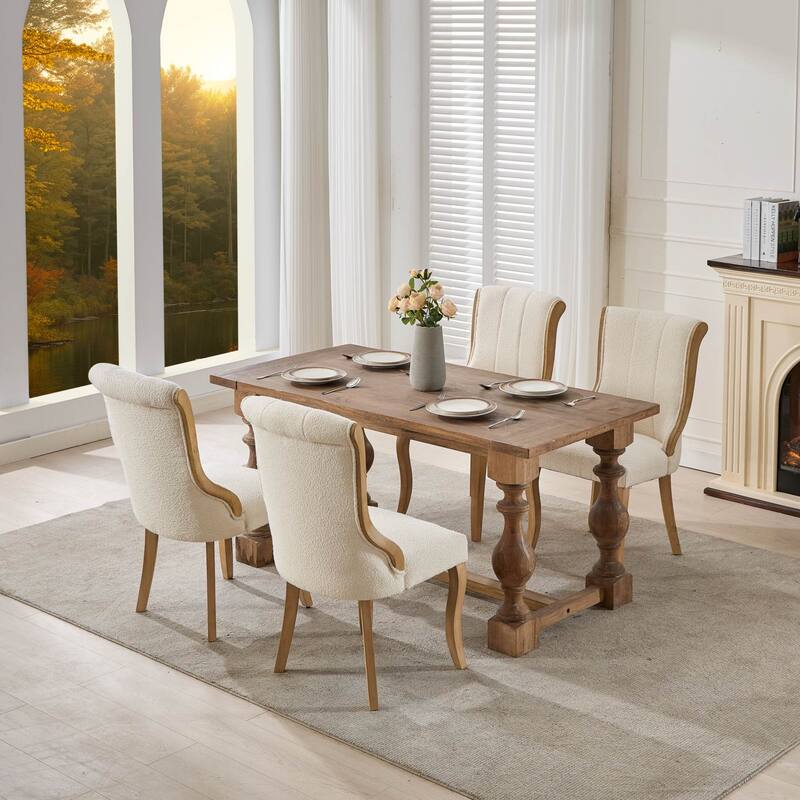 GDF Studio- Snow Velvet Mid-Century Dining Chair with Curved Wood Legs, Set of 2