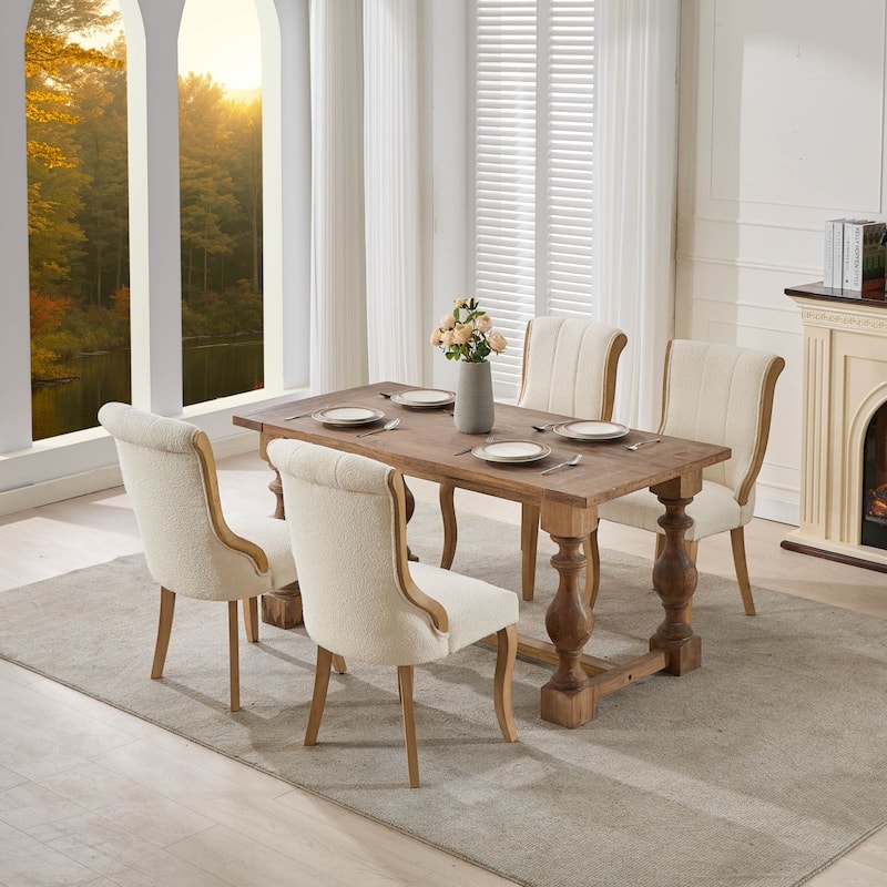 Velvet Dining Chairs, with Curved Wood Trim & Sculpted Legs, Accent Seating with Fluffy Fabric & Sturdy Wood, Set of 2