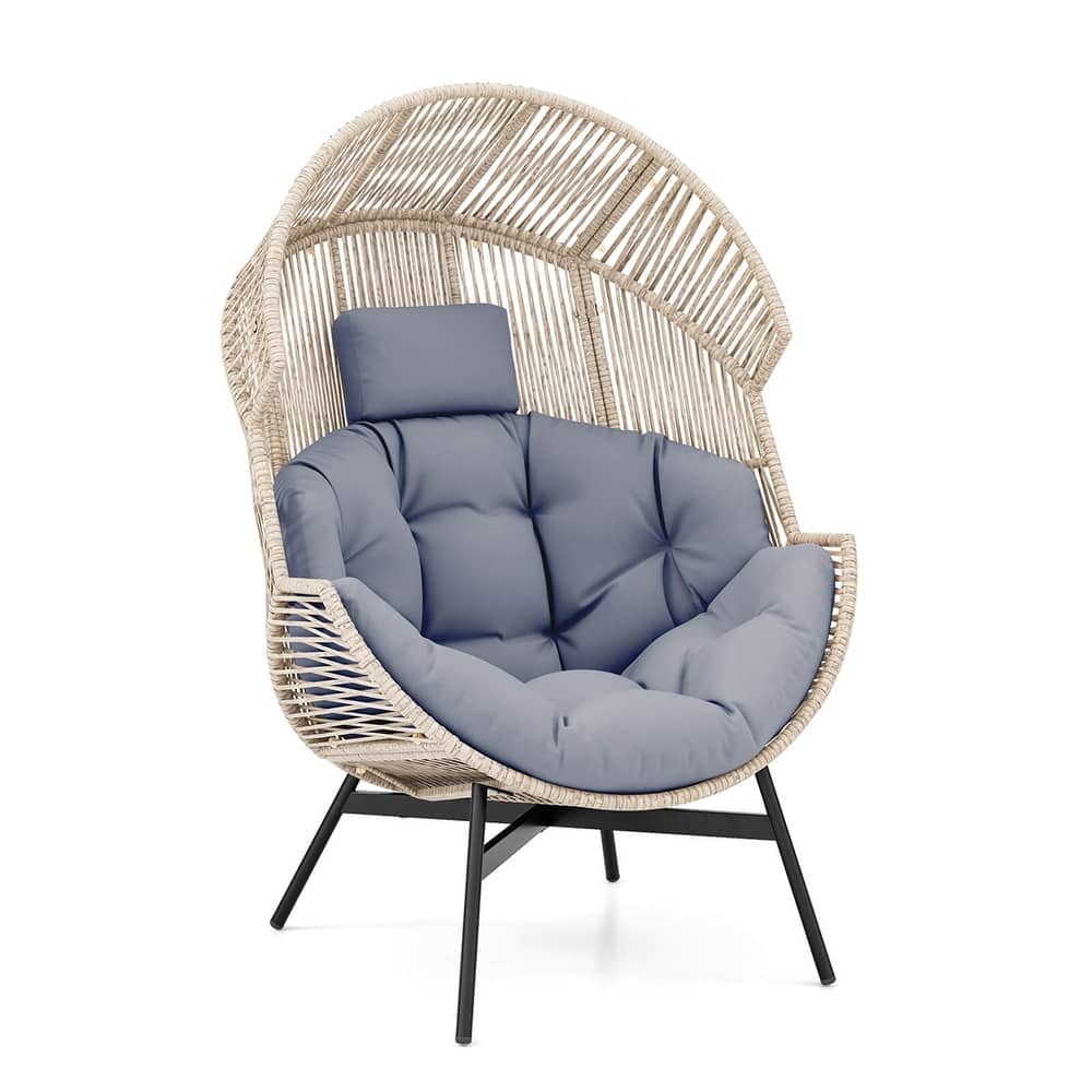 Gymax Wicker Stationary Egg Chair Lounge Basket Sofa Chair w/