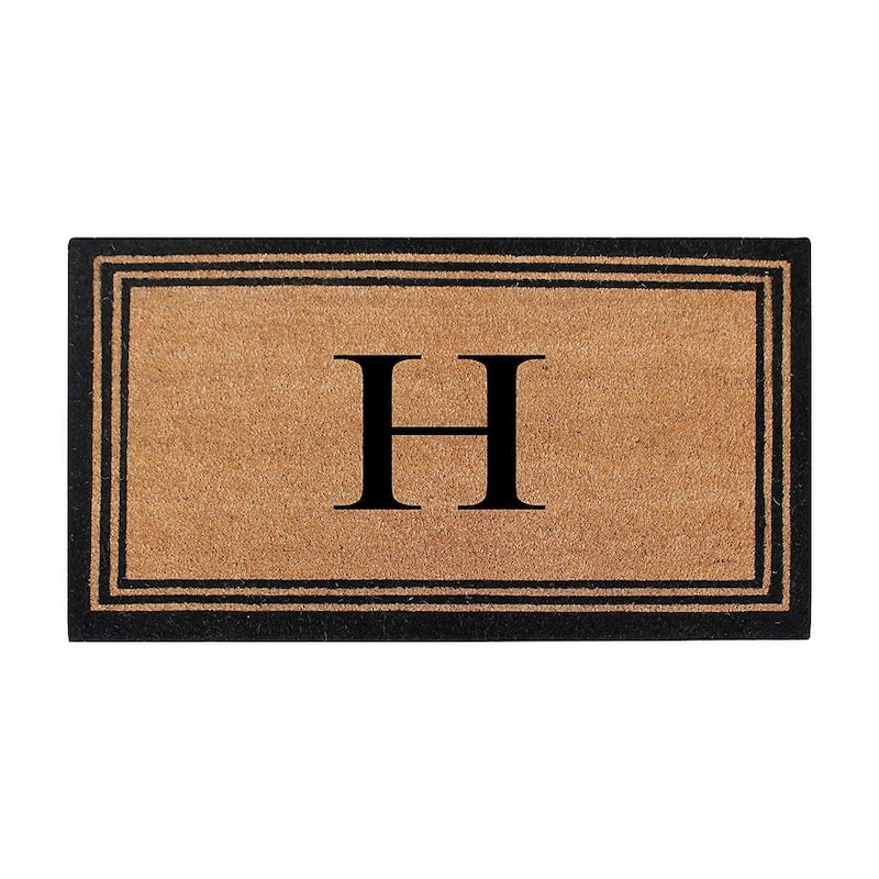 A1HC Pure Natural Coir Monogrammed Heavy Duty PVC Backing Doormat - 18" X 30" - Monogrammed H