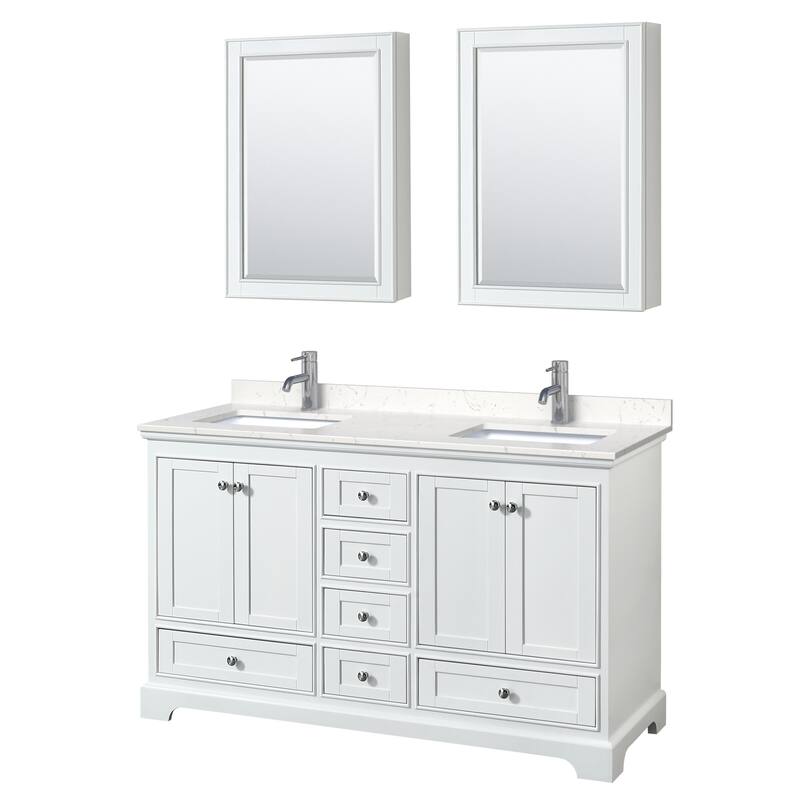 Wyndham Collection Deborah 60" Free Standing Double Basin Vanity Set - White / Carrara Cultured Marble Top / Polished