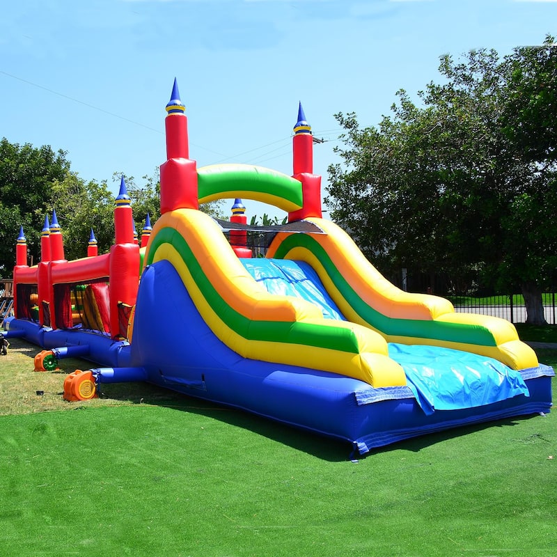 JumpOrange Rainbow Titan Commercial Grade Bounce House Obstacle Course w/ Slide for Kids and Adults (with Air Blower)