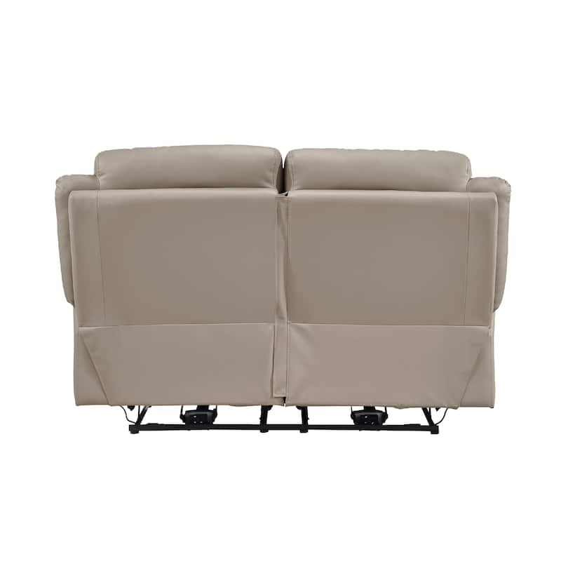 Conia Power Double Recliner Loveseat, USB, Latte Beige Leather 63 Inch