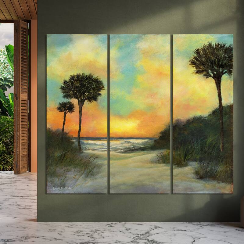 Empire Art Direct "Seaside Sunset" Printed Tempered Art Glass Wall Art - Multi-Color