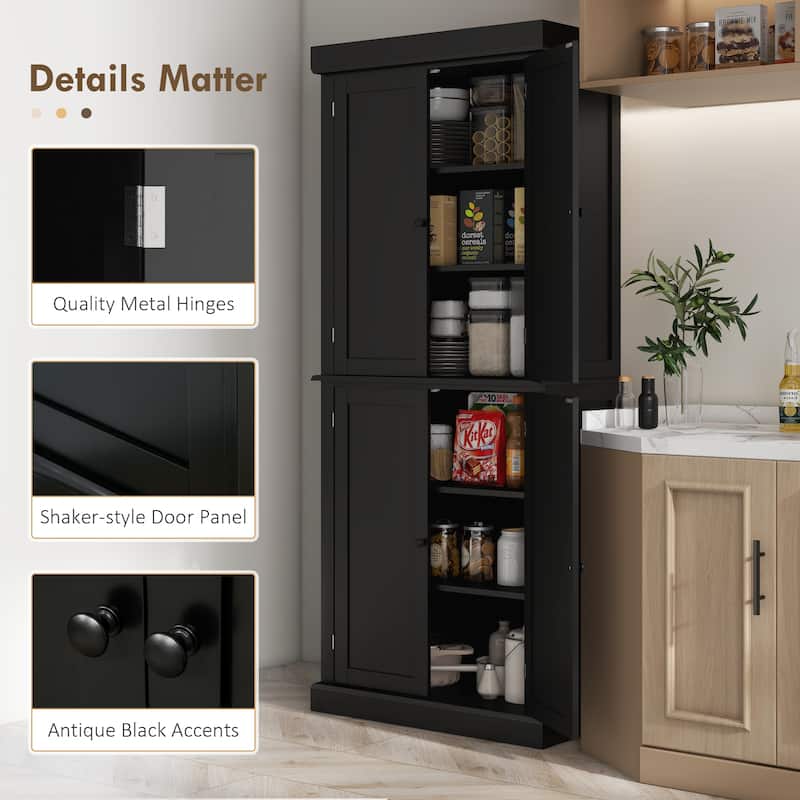 72.5" Kitchen Pantry Storage Cabinet, Freestanding Kitchen Cupboard with 4 Doors and Adjustable Shelves