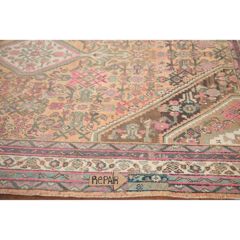 Hand Knotted Oriental 100% Wool Carpet Traditional Medallion Coral Hamedan Area Rug - 9' 8'' X 6' 11''