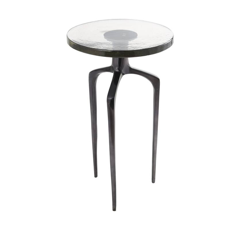 Aluminum Metal Small Tripod Accent Table with Textured Glass Tabletop - Silver, Gold or Black - Roche River Decor