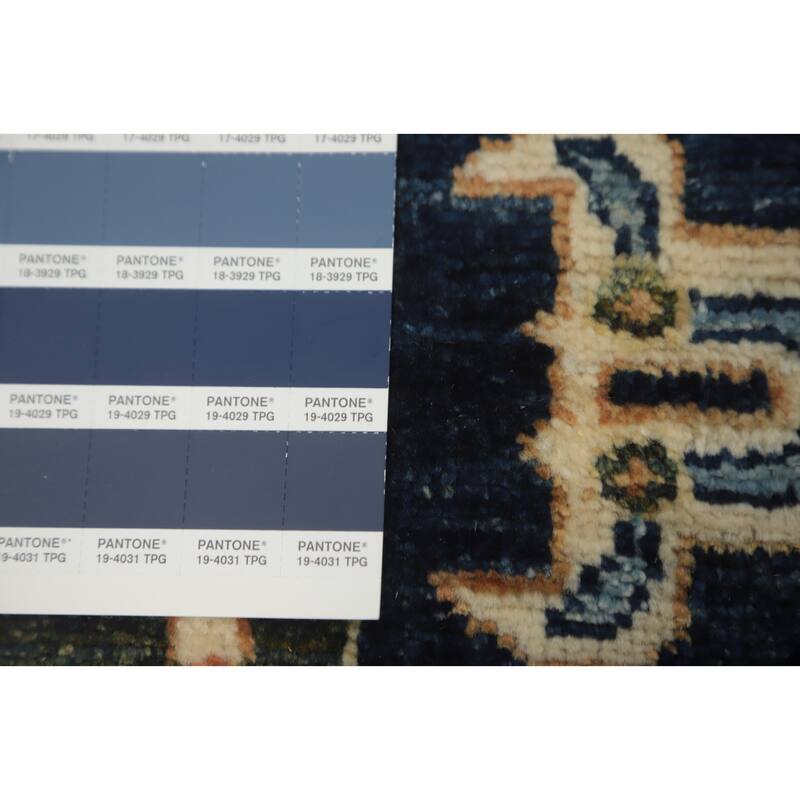 Hand Knotted Oriental 100% Wool Carpet Traditional All-Over Navy Blue & Blues Ziegler Runner Rug - 11' 6'' X 2' 6''