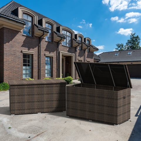 Outdoor 296 Gallon Large Rattan Deck Storage Box by Moda Furnishings