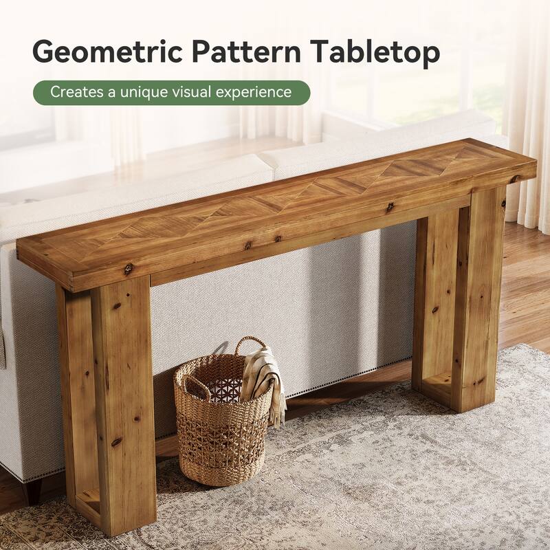 Rectangular Solid Wood Sofa Table, 63-Inch Long Farmhouse Rectangular Console Table