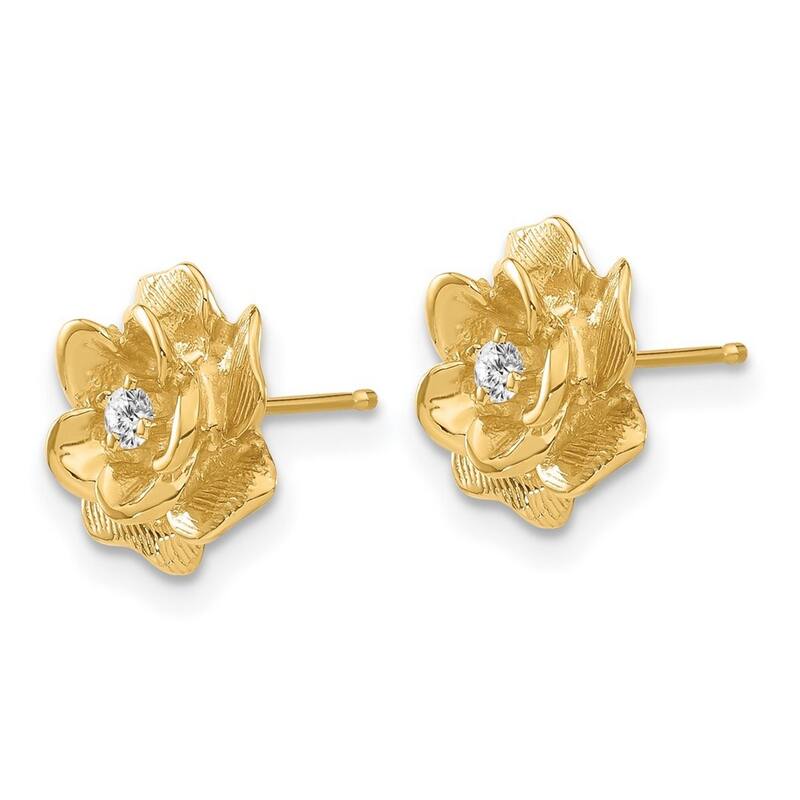 Curata 14k Yellow Gold Polished Post Earrings Diamond Earrings - 11x11mm Wide