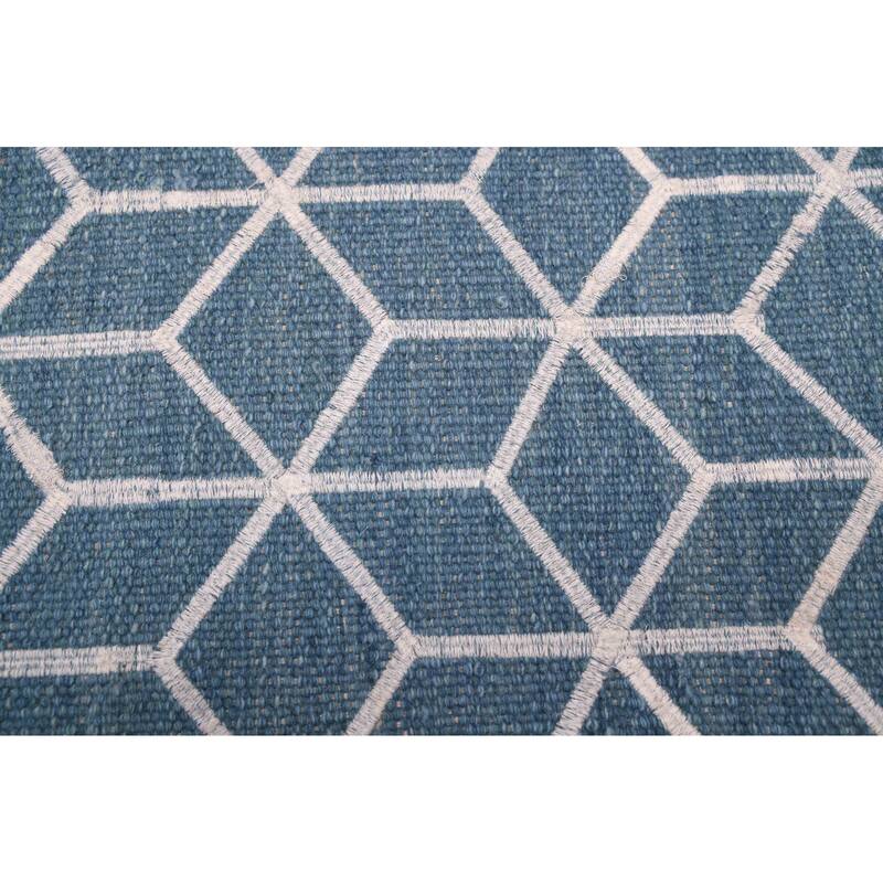 ECARPETGALLERY Flat-Weave Marrakech Dark Blue Wool Kilim - 5'1 x 7'8