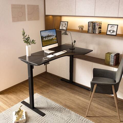 FLEXISPOT 55" L-Shaped Computer Desk Electric Height Adjustable Desk Home Office Standing Desk Memory Controller