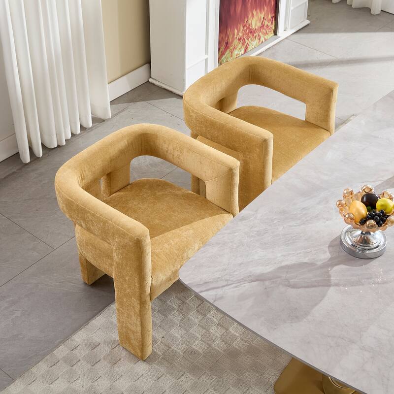 Chenille Barrel Chair Set of 2 with Wood Frame